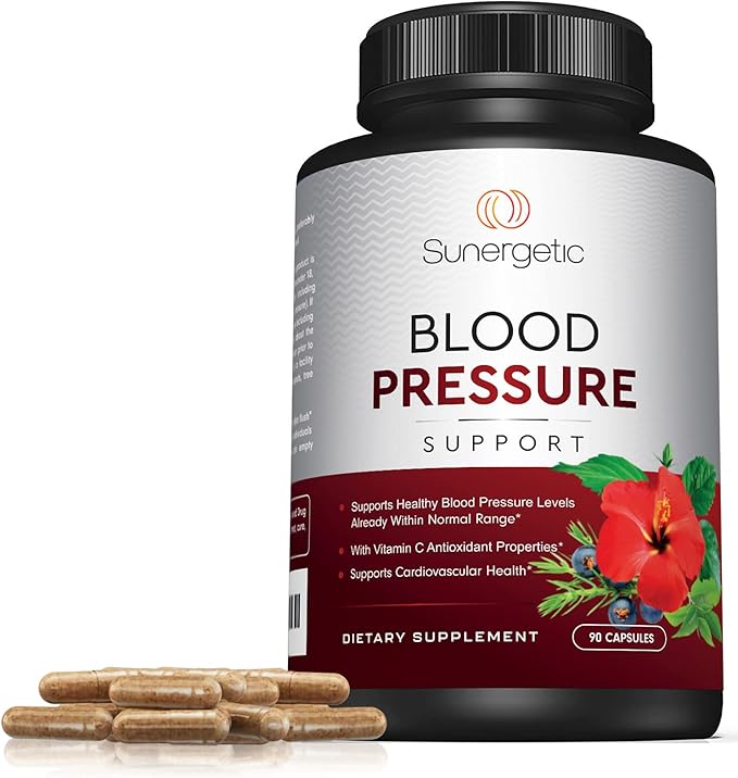 Premium Blood Pressure Support Supplement for Cardiovascular & Heart Health with Garlic, Hawthorn & Hibiscus (90 Capsules)
