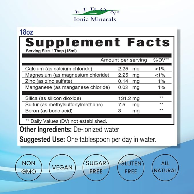 Eidon Ionic Minerals Bone Support Liquid Supplement - Ionic Trace Mineral Drops to add to Water for Bone Health, Calcium, Magnesium, Zinc, Manganese, Silica, Sulfur, Boron, Bioavailable - 18 oz