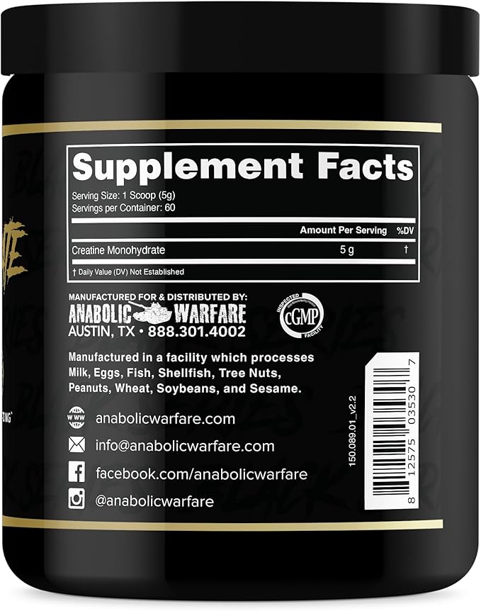 Anabolic Warfare Creatine Monohydrate, Post Workout Recovery, Increase Performance, Sustain Loading, Premium Creatine* (60 servings)