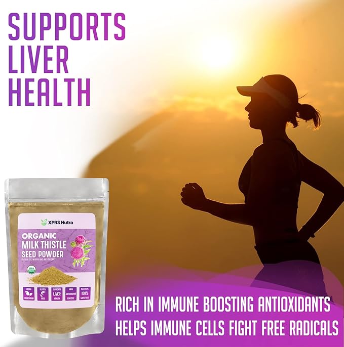 XPRS Nutra Organic Milk Thistle Seed Powder - Premium Milk Thistle Powder Rich in Silymarin and Antioxidants - Milk Thistle Seeds Support Liver Health - Vegan Friendly Milk Thistle Organic (16 Ounce)