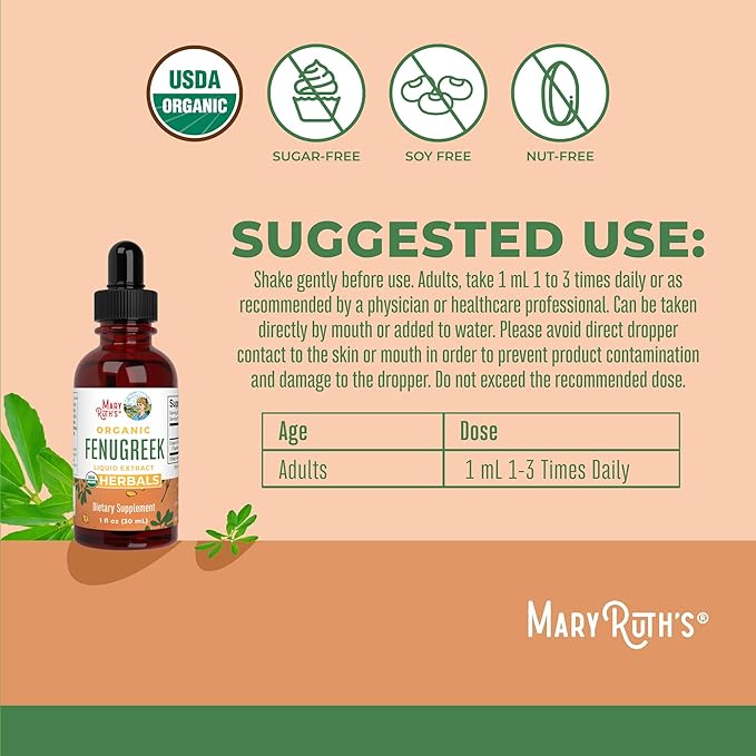 Organic Fenugreek Seed Liquid Extract by MaryRuth's | USDA Organic | Easy-to-Take | Fenugreek Seeds Supplement | Herbal Extract | Vegan | Gluten Free | Sugar Free | Non-GMO | 30 Servings