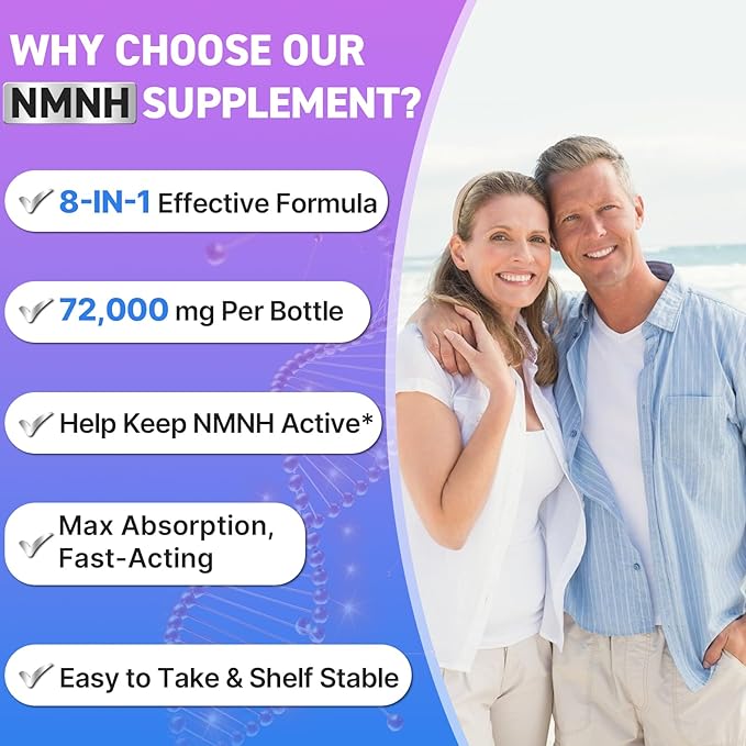 Sublingual NMNH (Dihydronicotinamide Mononucleotide), NMN Supplement Alternative, NAD Supplements for Women Men, with Resveratrol, NR & TMG, NAD+ Levels as We Age, Anti-Aging, Energy, Focus, 120 Count