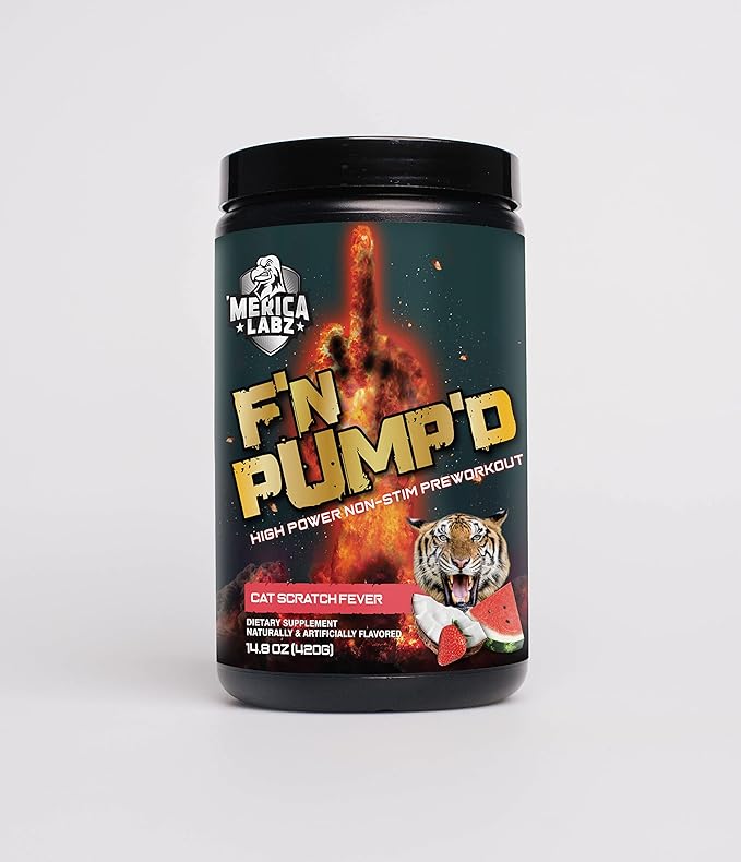 'Merica Labz F'N Pump'D Stimulant Free, Nitric Oxide,Fully Dosed, Pump PreWorkout Powder (20 Servings) (Cat Scratch Fever)