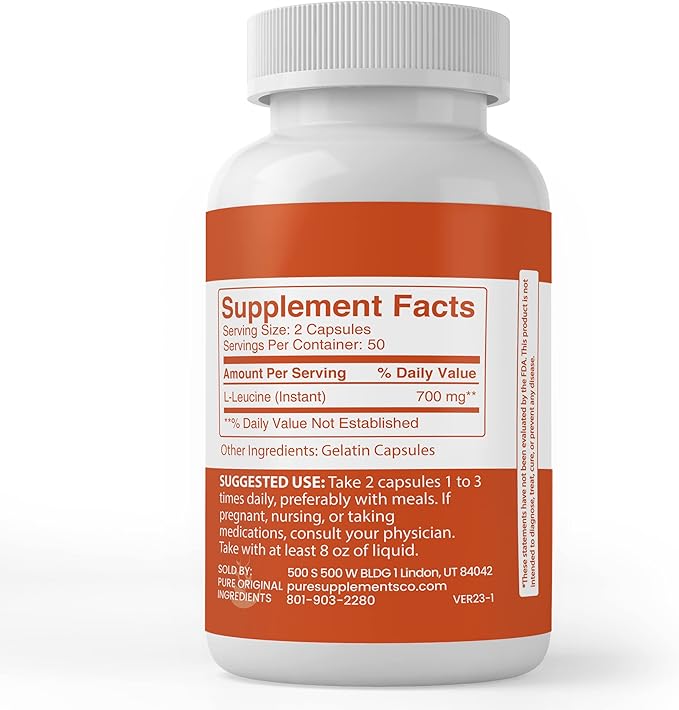 PURE ORIGINAL INGREDIENTS L-Leucine, (100 Capsules) Always Pure, No Additives Or Fillers, Lab Verified