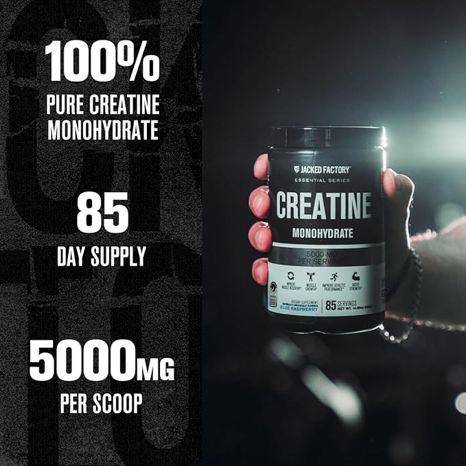 Jacked Factory Flavored Creatine Monohydrate Powder 425g - Creatine Supplement for Muscle Growth, Strength & Performance - 85 Servings, Blue Raspberry
