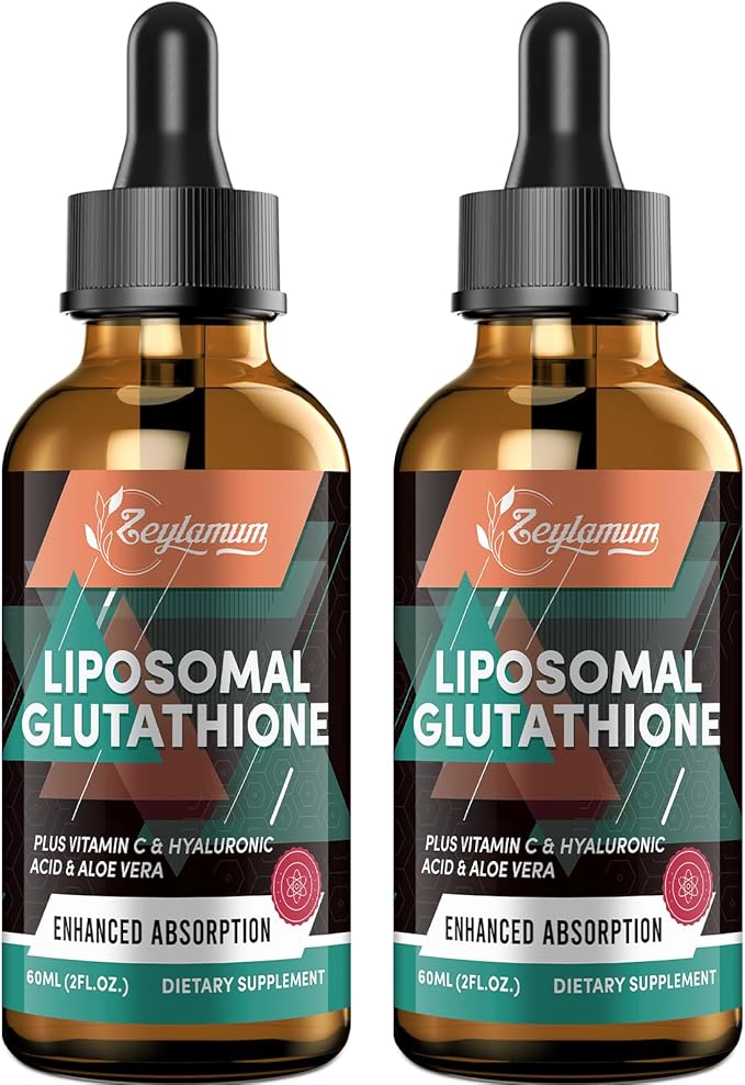 2000MG Liposomal Glutathione Liquid Drops, Enhanced Absorption, Glutathione Supplement, with Vitamin C, Hyaluronic Acid & L-Glutathione, Antioxidant Supplement - Liver Detox, Radiant Skin, 4.05 OZ