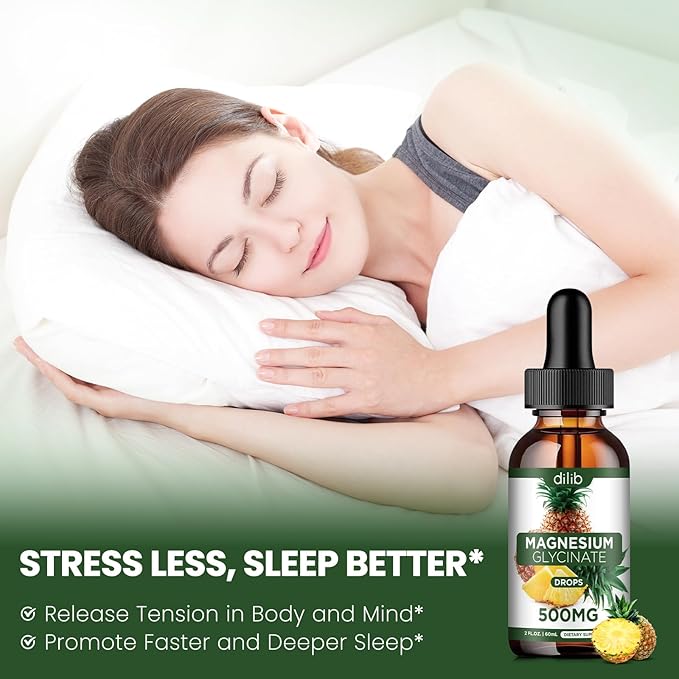 (2 Pack) Magnesium Glycinate Supplement, Liquid Magnesium Glycinate Liquid Drops 500mg-Support Stress Relief, Relaxation, Mood, Sleep, Bone & Muscle-4 Fl Oz, Vegan, Pineapple Flavor