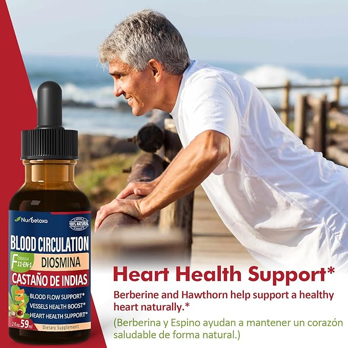 Blood Circulation Drops, Nitric Oxide Supplement for Blood Flow, Pressure & Heart Health W/Horse Chestnut Extract Liquid. Castaño de Indias y Diosmina para la Circulacion y Varices. 4 oz