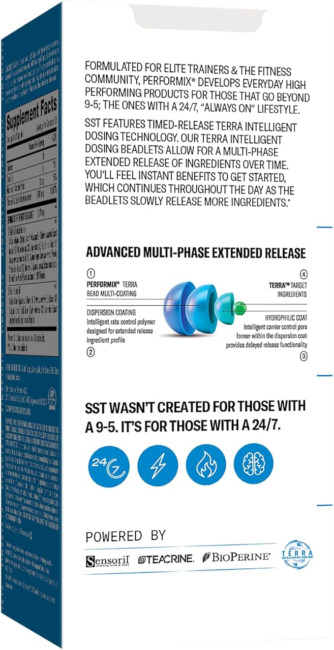 PERFORMIX - SST Original - Pre-Workout, 250 mg Caffeine, 120 Capsules - Energy Supplements, No Crash, Fitness Goals, Nootropic - Timed-Release for All Day Focus, Mood & Energy Boost - Men & Women