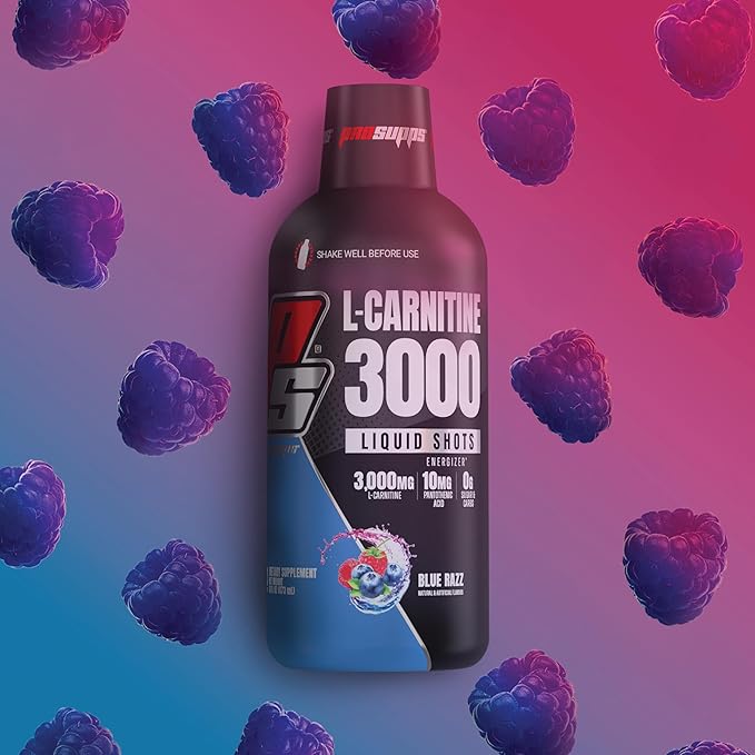 PROSUPPS L-Carnitine Liquid 3000, Stimulant-Free Liquid Shots for Men & Women - Clean Workout Drink for Energy, Performance & Muscle Recovery - No Sugar, No Carbs - 31 Servings, Blue Razz