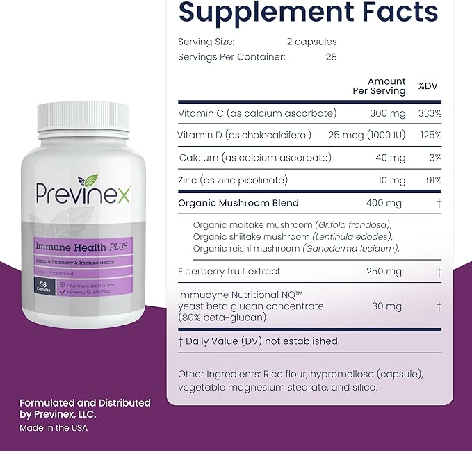 Immune Health Plus - Advanced Immune Defense with 9-in-1 Powerful Blend of Vitamin C, Vitamin D3, Zinc, Elderberry, Organic Maitake, Shiitake & Reishi Mushrooms, Beta Glucans – Immune Supplement