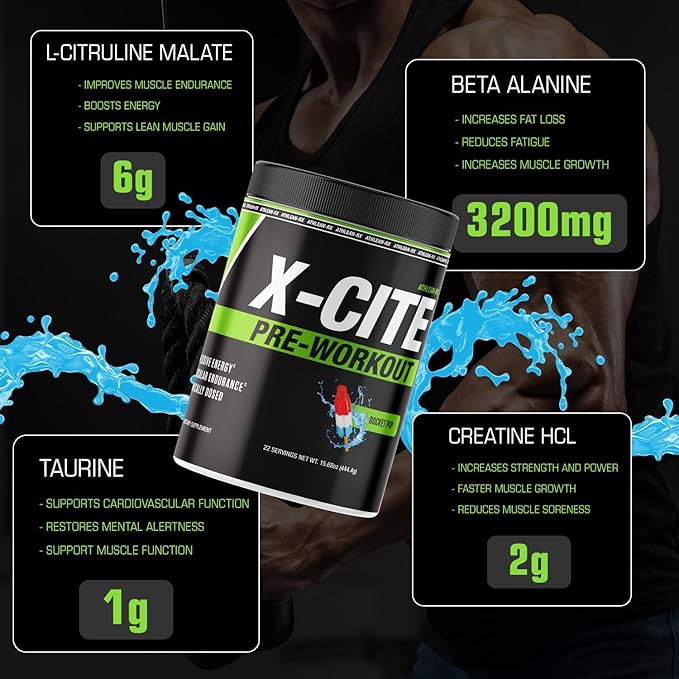 ATHLEAN-X X-CITE Pre-Workout Supplement - Boost Energy, Endurance, and Focus with Natural Ingredients - Rocket Pop