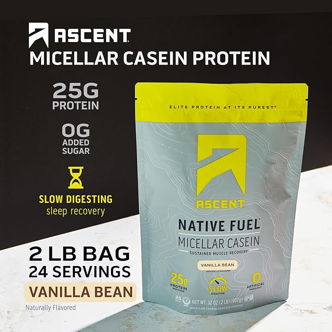 Ascent Casein Protein Powder Vanilla Bean 2 lb & Plant Protein Powder Chocolate 18 Servings