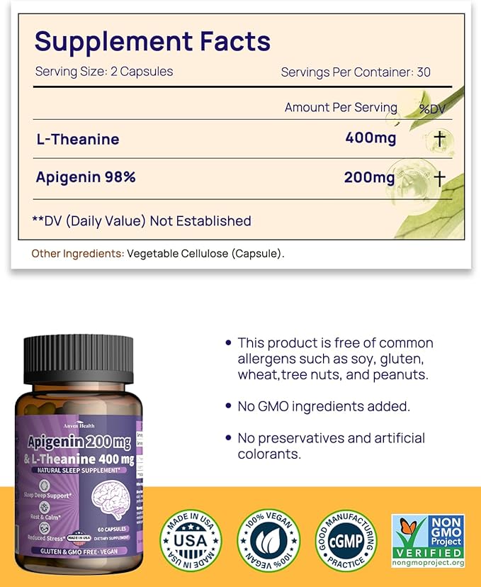 100 Billion Probiotics for Gut & Immune Health + Apigenin 200mg with L-Theanine 400mg for Relaxation & Stress Support | 27 Strains, Vegan, Non-GMOไธจ120Caps + 60 Veggie Caps