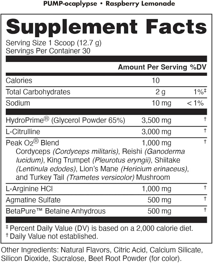 Pump-ocalypse Raspberry Lemonade | Nitric Oxide and L Arginine Supplement | Citrulline Malate, GlycerPump | Ultimate N.O. Booster | Lean Muscle Support | Blood Flow, Vascularity, Hydration, Endurance