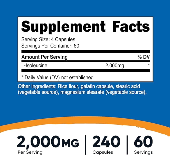 Nutricost L-Isoleucine 2000mg Per Serving, 240 Capsules (60 Servings)