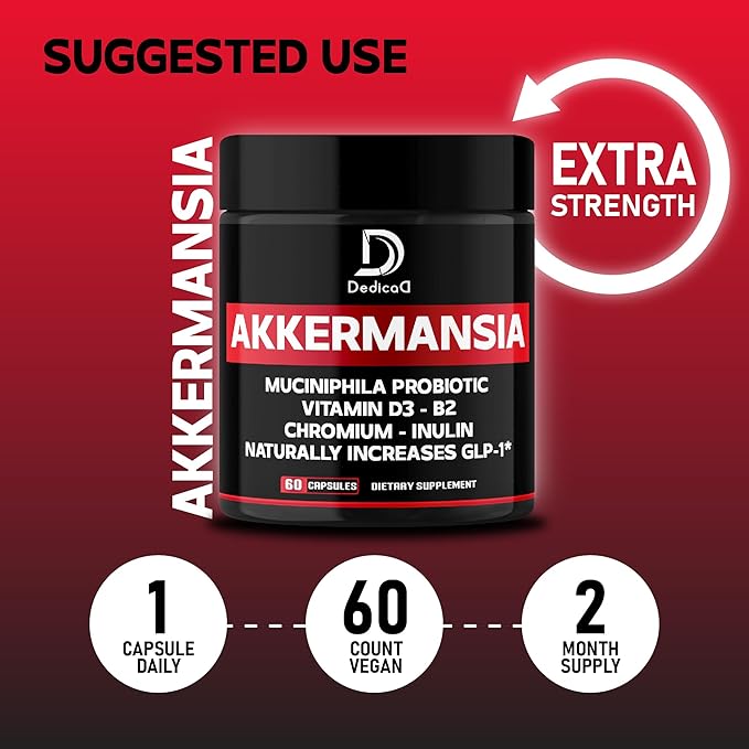 Akkermansia Probiotic for Increases GLP-1 - Contains Inulin, Bacillus Coagulans, Lactobacillus Acidophilus, Vitamins B2, D3 & Chromium - 60 Days Supply - 60 Capsules