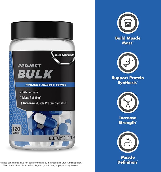 Anabolic Warfare Project Bulk, Mass Building Formula, Protein Synthesis, Strength, Muscle Definition, Made with Botanicals*