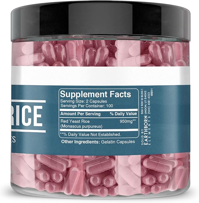 Earthborn Elements Red Yeast Rice 200 Capsules, Pure & Undiluted, No Additives
