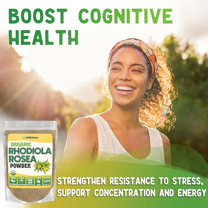 XPRS Nutra Organic Rhodiola Rosea Powder - Premium USDA Organic Rhodiola Powder for Cognition and Relaxation - Vegan Friendly Energy Booster (2 oz)