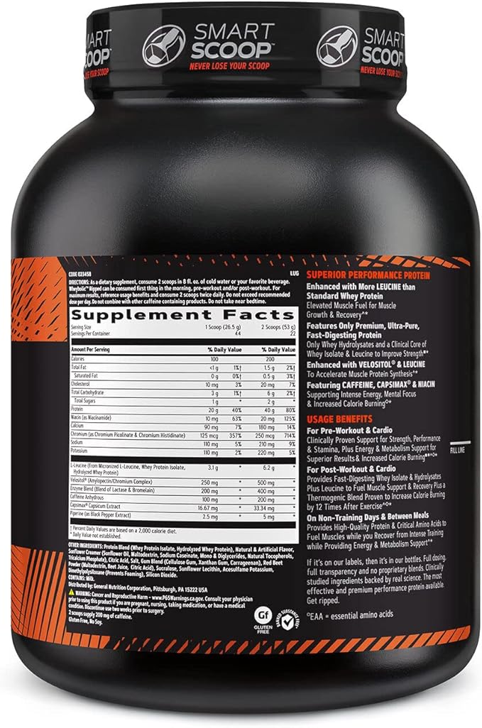 GNC AMP Wheybolic Ripped Protein Powder & Thermogenic Protein Supplement, Muscle Strength & Size, Energy & Endurance, 40g Protein, 6.2g Leucine, 15g EAA, Caffeine, Strawberries and Cream, 22 Servings