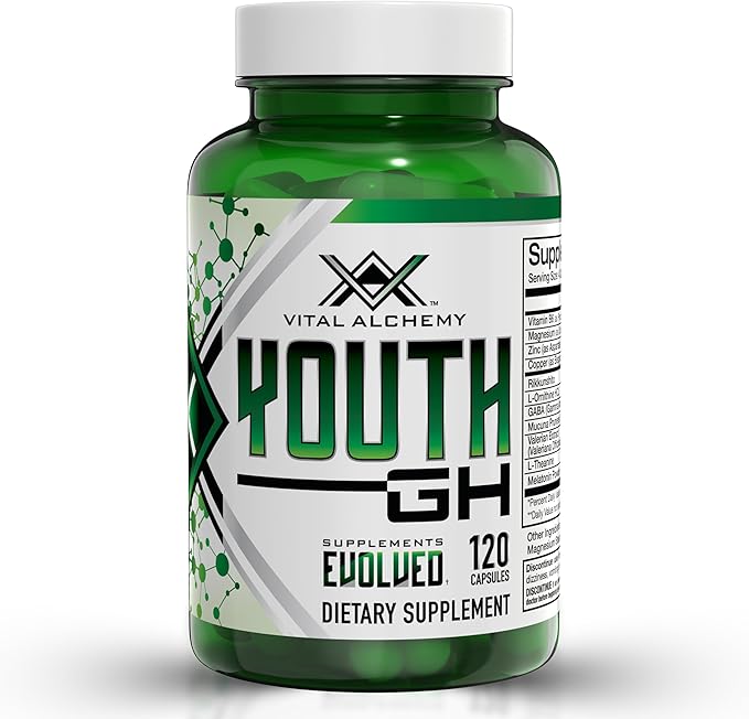 Vital Alchemy Supplements Youth with L theanine, melatonin, Valerian, GABA, Magnesium, zinc and Others for Natural Vitamins & Minerals, Muscle Growth, Energy, Endurance & Recovery - 120 Capsules