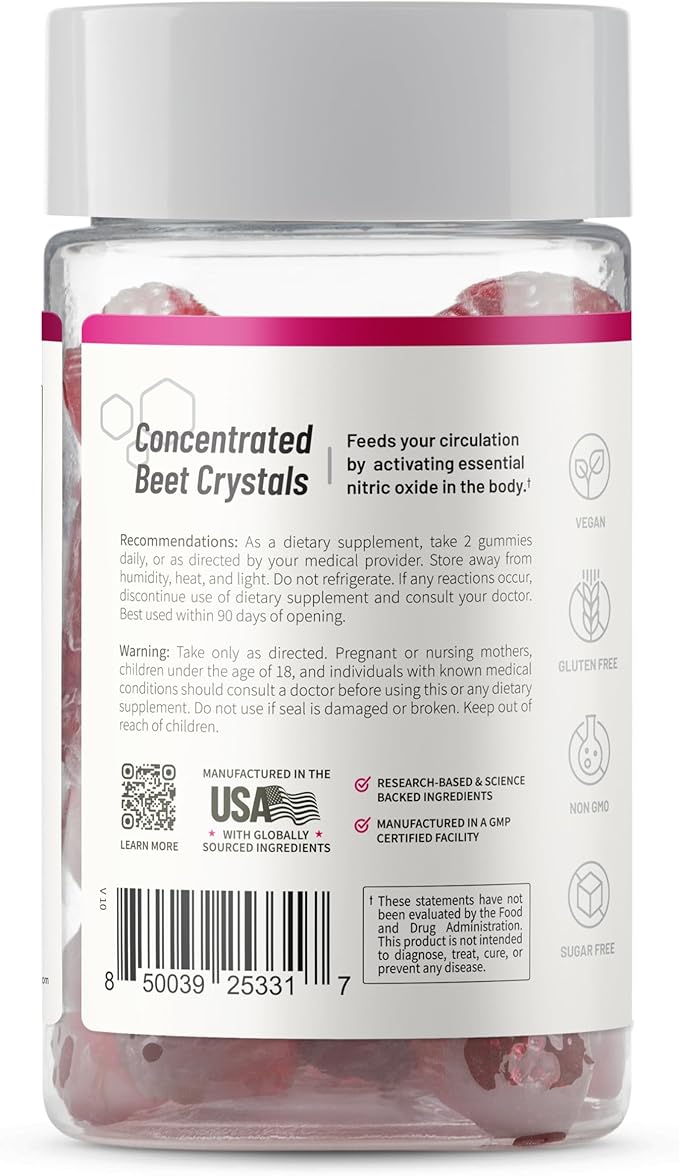 Snap Supplements Beet Root Gummies, Nitric Oxide Supplement with Organic Beets, Vitamins, Pomegranate and Antioxidants for Energy, Heart Health & Circulation Support, 60 Sugar Free Gummies, Cherry
