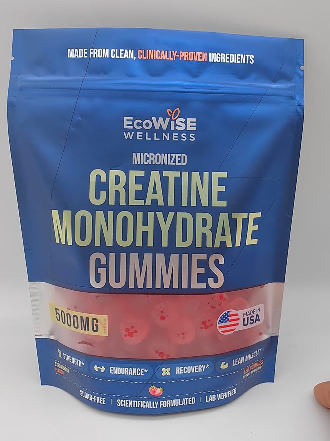 Creatine Monohydrate Gummies 5000 mg, Strawberry Flavor, 120 Sugar-Free Vegan Chews, Creatine Supplement for Daily Routine