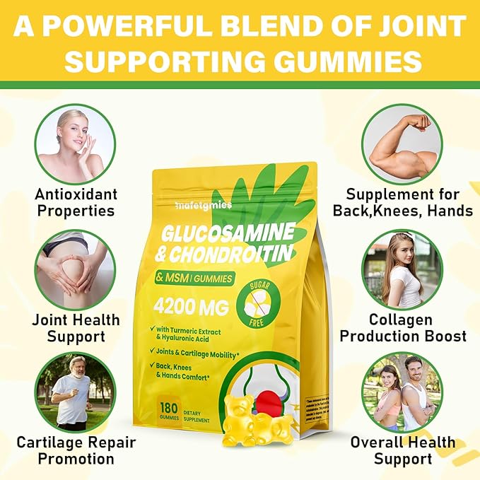 Glucosamine Chondroitin Gummies, Extra Strength Joint Supplements Glucosamine Chondroitin Gummies with MSM & Elderberry for Joint Health, Flexibility, Immune Support for Adults, Men & Women, 180 Count