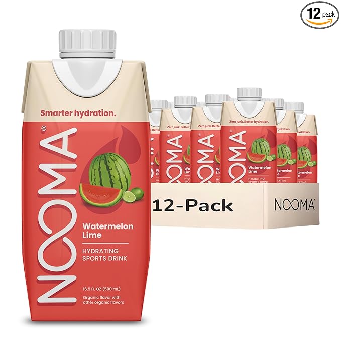 NOOMA - Hydrating Sports Drink - Electrolyte Drink with Organic Coconut Water - Organic & No Added Sugars - Rapid Hydration - 30 Calories & 505mg Electrolytes - Watermelon Lime - 12 Pack (16.9oz each)