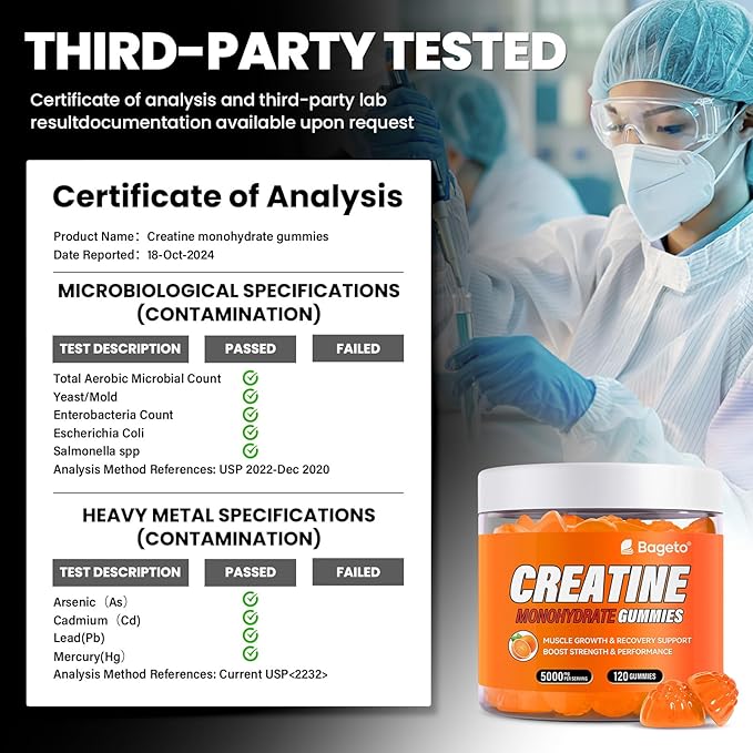 Creatine Monohydrate Gummies 5g for Men Women,Sugar Free Chewables Creatine Pre-Workout for Muscle Strength, Orange Flavor, 120 Count
