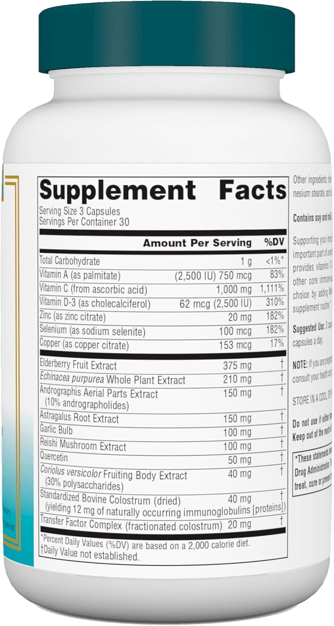 Source Naturals Wellness ImmuneSmart - for Core Daily Immune Support*, with Vitamins A, C, and D, Zinc, Elderberry, Echinacea, Andrographis, Turkey Tail and Garlic - 90 Capsules