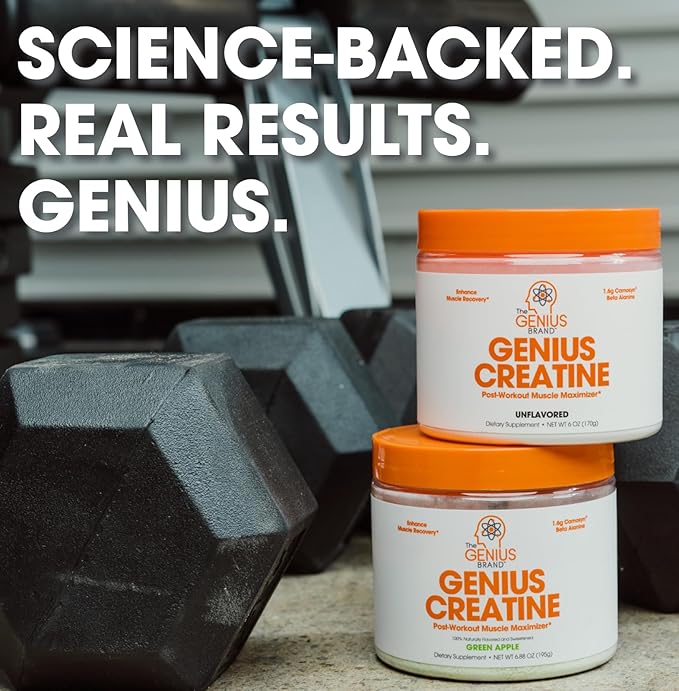 Genius Micronized Creatine Monohydrate Powder, Post Workout Supplement, Green Apple - 100% Naturally Flavored & Sweetened - Supports Muscle Building, Cellular Energy & Cognitive Function – 195g