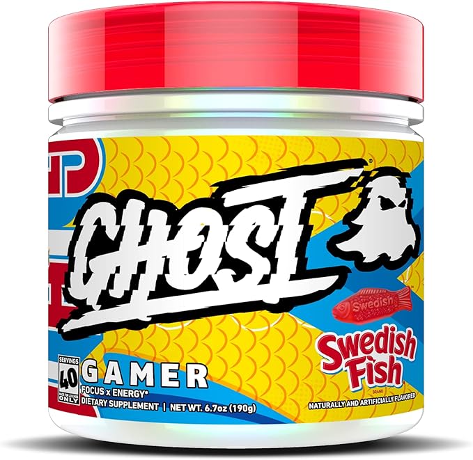 GHOST Gamer: Energy and Focus Support Formula - 40 Servings, Swedish Fish - Nootropics & Natural Caffeine for Attention, Accuracy & Reaction Time - Vegan, Gluten-Free