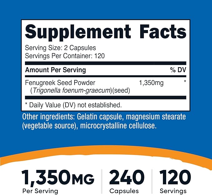 Nutricost Fenugreek Seed 1350mg, 240 Capsules - Gluten Free, Non-GMO, 675mg Per Capsule