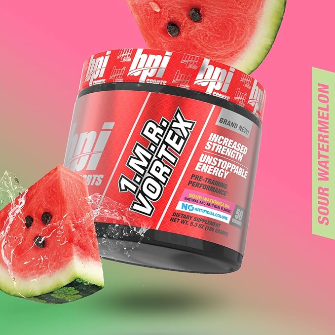 BPI Sports 1.M.R Vortex Pre Workout Powder – Sour Watermelon – 50 Servings – High Stim Preworkout for Men & Women with Glycerol, Caffeine, Niacin, and Herbal Extracts – Energy, Focus & Endurance