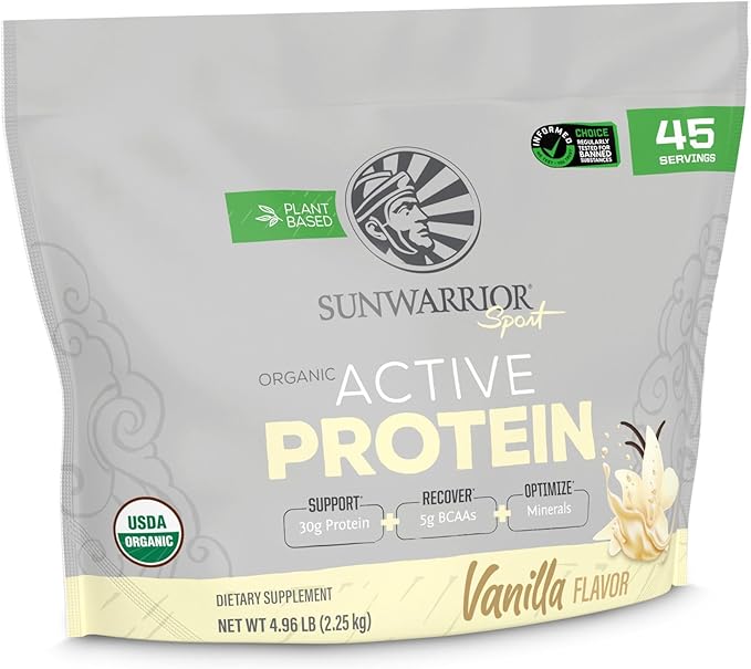 Sunwarrior Vegan Protein Powder USDA Organic Blend | Plant-Based BCAA Sugar, Gluten, Dairy Free Non-GMO | Vanilla 4.96lbs | Sport Active