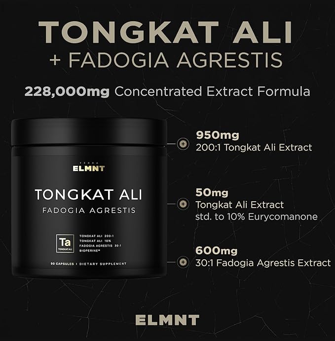 228,000mg 200x Strength Tongkat Ali for Men w. 30x Fadogia Agrestis Extract - 10% Eurycomanone Highest Potency Longjack Fadogia Agrestis Tongkat Ali Supplement - Muscle Growth Support Pills for Men