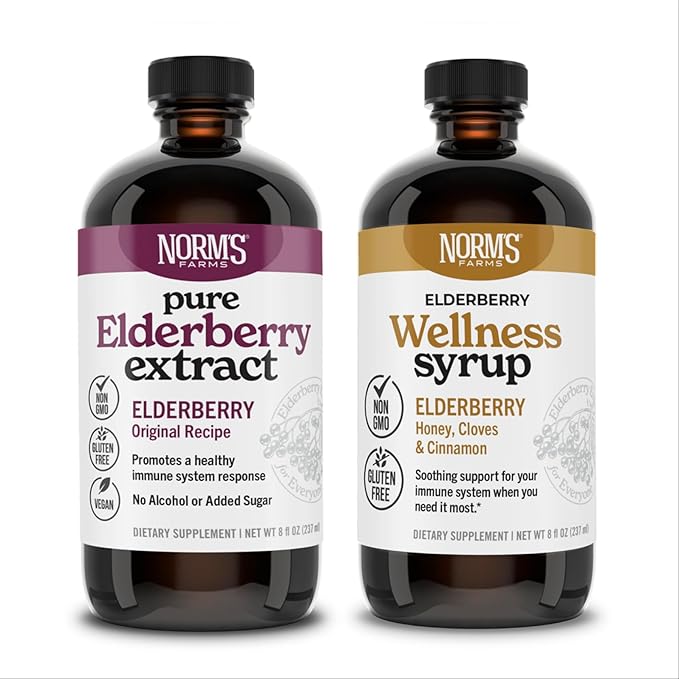Norm's Farms Black Elderberry Wellness Syrup and Black Elderberry Extract - Natural Immune Support - 2PK 8 Oz. Containers