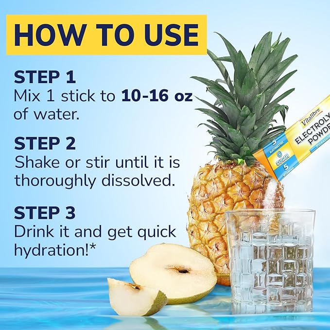Electrolytes Powder Packets | Magnesium, Potassium, Sodium, Vitamin C | for Rapid Hydration | Zero Sugar & Keto | 16 Stick Packs | Pineapple Pear Flavor