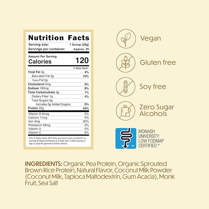 Vegan Protein Powder - Low FODMAP Certified, Gluten-Free, Dairy-Free, Soy-Free, 100% Gut-Friendly & Non-Bloating, Vanilla (25 Servings)
