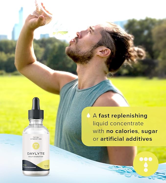 Daylyte Electrolyte Drops, Lemon, Sugar Free Daily Hydration Supplement with Magnesium, Calcium, & Zinc (29 Servings)