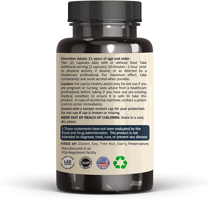 Tongkat Ali Fadogia Agrestis - 1200mg, Enhanced with Nitric Oxide Booster Supplement, Longjack Tongkat Ali for Men, *USA Made and Tested*, 60 Capsules