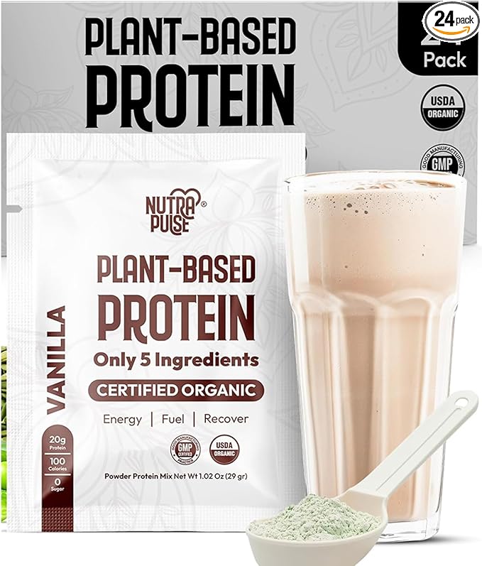 Organic Vegan Protein Powder Sample Pack – Vanilla Flavor – 29g Plant-Based Protein Per Serving – Gluten-Free, Dairy-Free, Non-GMO – Perfect for Shakes & Smoothies – 24 Count