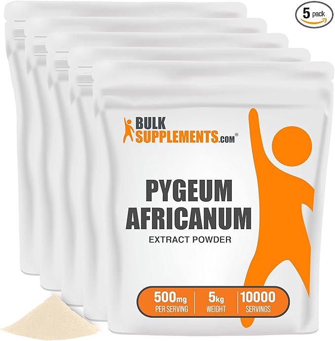 BulkSupplements.com Pygeum Africanum Extract Powder - from Pygeum Bark - Gluten Free, 5000mg per Serving, 5kg (11 lbs) (Pack of 5)