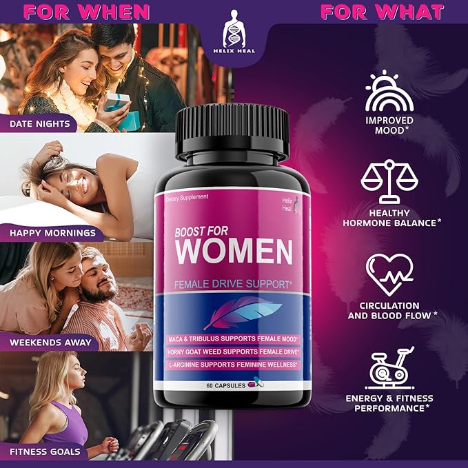 Libido Booster for Women Fast Acting with Horny Goat Weed - Female Desire Pills with Maca Root, Tribulus Terrestris, Ginseng and Hornygoatweed Women - Hormone Balance, Made in USA (60 ct)