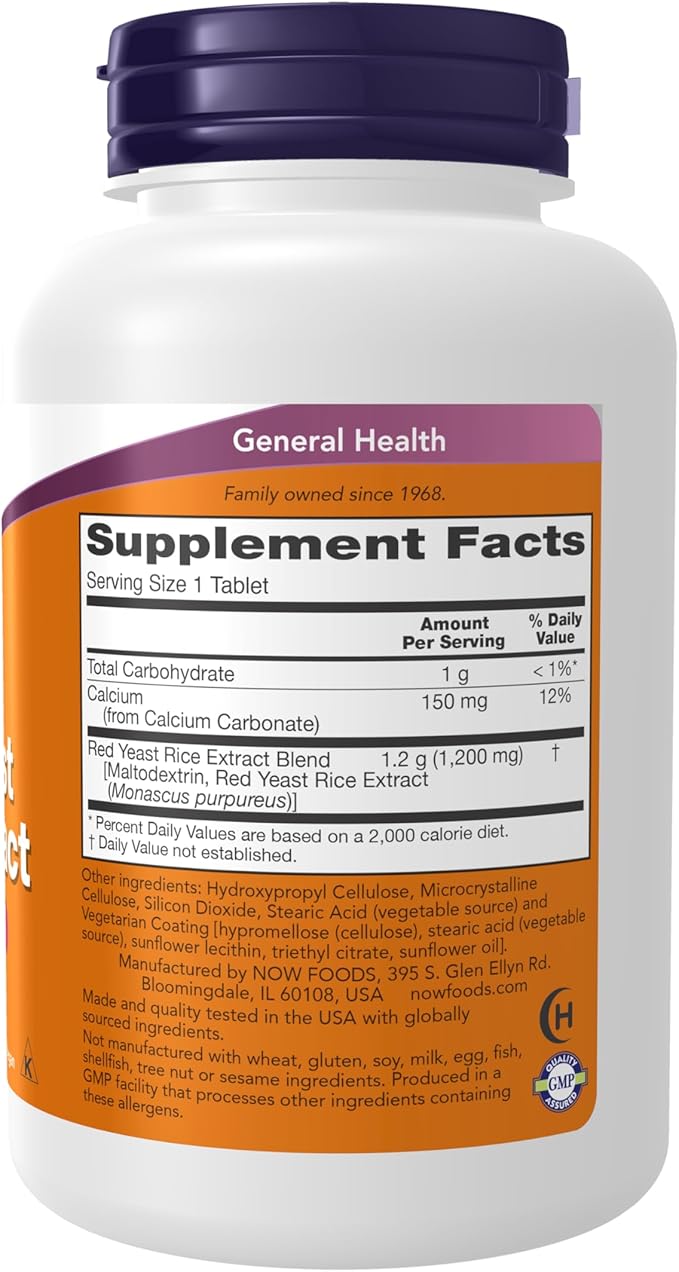 NOW Supplements, Red Yeast Rice (Monascus purpureus) 1,200 mg, Nutritional Support, 120 Tablets