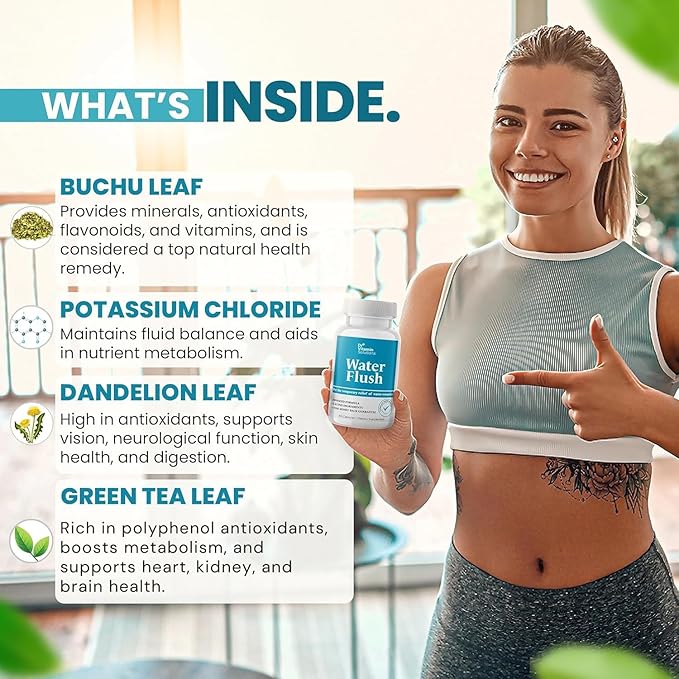 DR VITAMIN SOLUTIONS Diuretic Water Pills for Weight Control, 12 Active Ingredients (Green Tea, Cranberry & More), Instant Relief from Bloat & Swelling, Water Retention Pills for Women & Men - 60 Caps