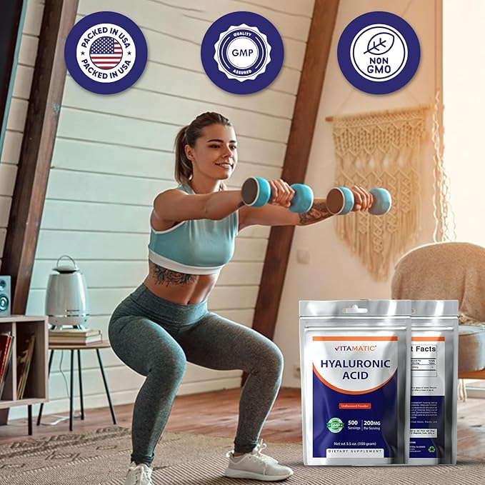 Vitamatic Hyaluronic Acid Powder 200mg - Supports Healthy Connective Tissue and Joints - Promote Youthful Healthy Skin - 100 Gram