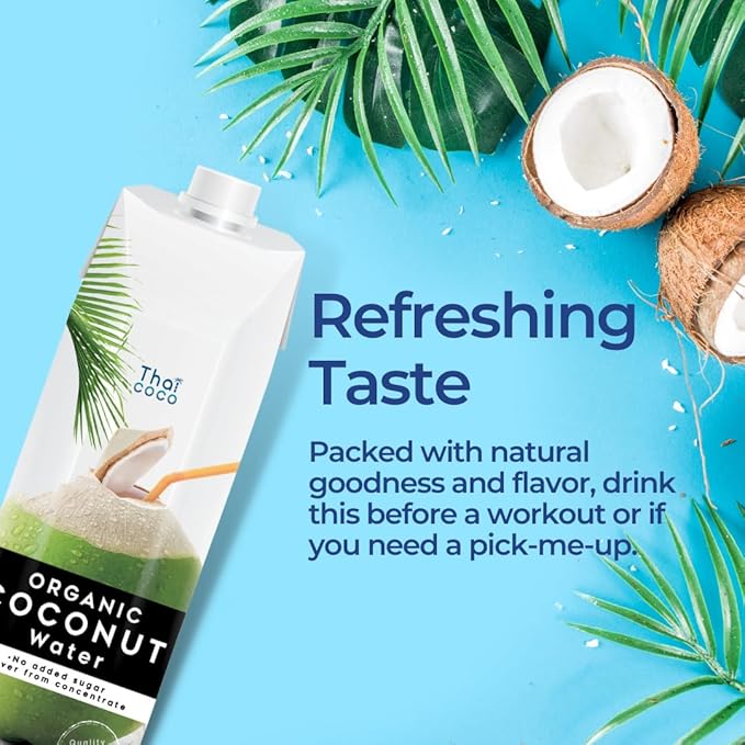 Thai Coco - Organic Natural Coconut Water No Sugar Added - 33.8 fl. oz. 6 Pk